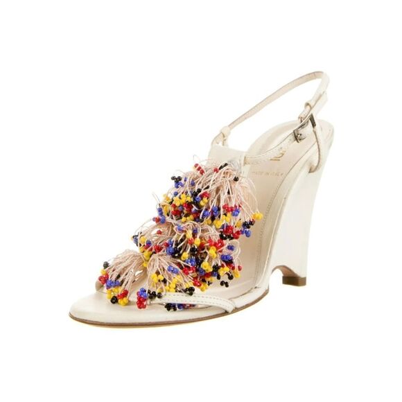 FENDI Leather Beaded Accents Slingback Sandals - Picture 2 of 5